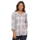 Women's Croft & Barrow&reg; Plaid Roll-tab Tunic, Size: Medium, Dark Grey