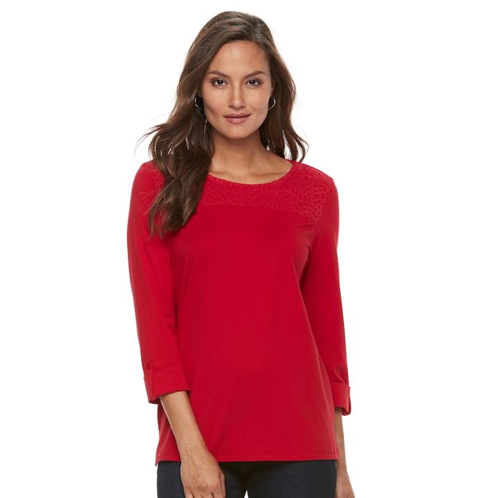 Women's Croft & Barrow&reg; Lace Yoke Popover Top, Size: Xs, Med Red
