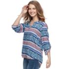 Juniors' Pink Republic Printed Popover Top, Teens, Size: Medium, Blue