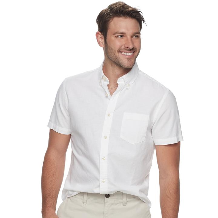 Men's Sonoma Goods For Life&trade; Modern-fit Linen-blend Button-down Shirt, Size: Xxl, White