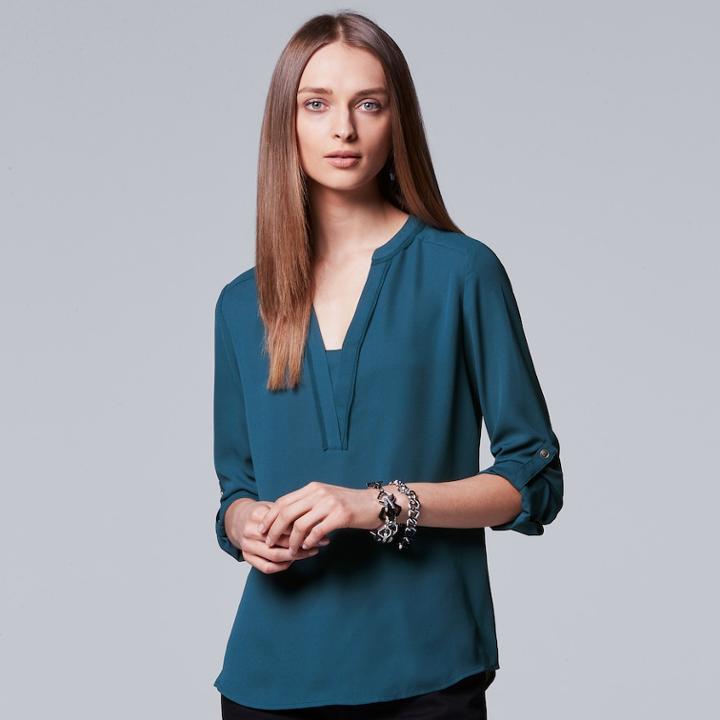 Women's Simply Vera Vera Wang Roll-tab Blouse, Size: Xl, Med Blue