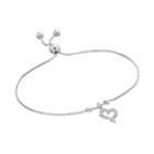 Sterling Silver 1/10 Carat T.w. Diamond Heart Charm Lariat Bracelet, Women's, White