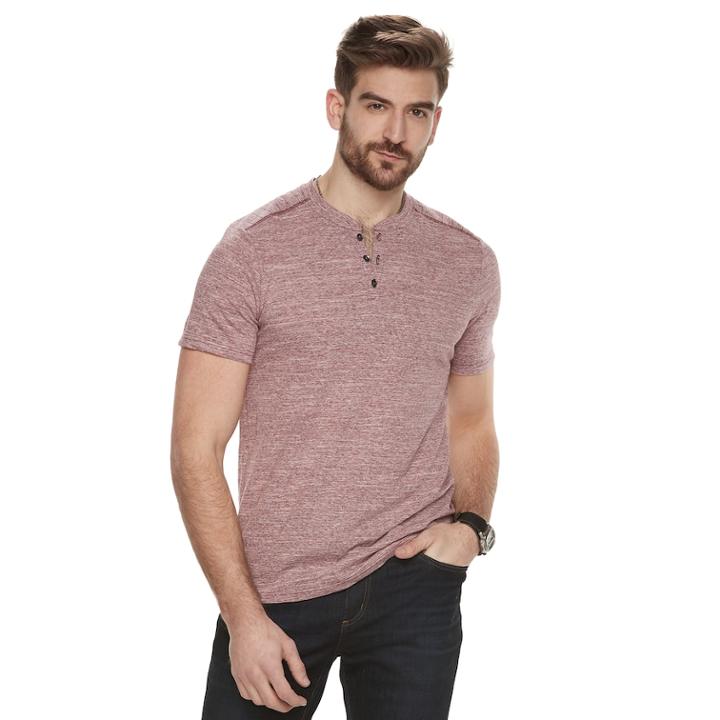 Men's Rock & Republic Mock-layered Henley Tee, Size: Large, Drk Purple