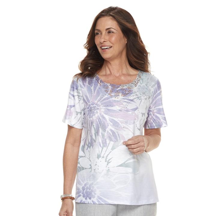 Women's Alfred Dunner Studio Floral Embellished Top, Size: Large, Multi Lace Floral