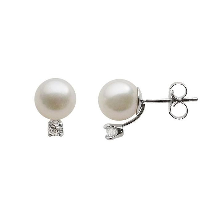 18k White Gold Aa Akoya Cultured Pearl And 1/7-ct. T.w. Diamond Stud Earrings (7-7.5 Mm), Women's