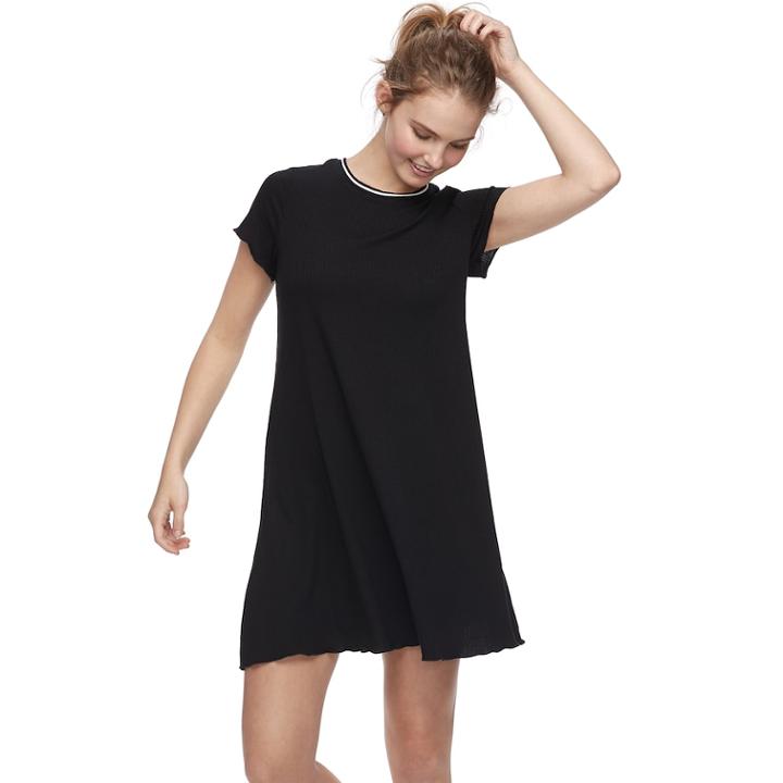 Juniors' Love, Fire Space-dye Ribbed Tee Dress, Teens, Size: Medium, Black