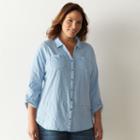 Plus Size Sonoma Goods For Life&trade; Button-front Roll-tab Shirt, Women's, Size: 3xl, Med Blue