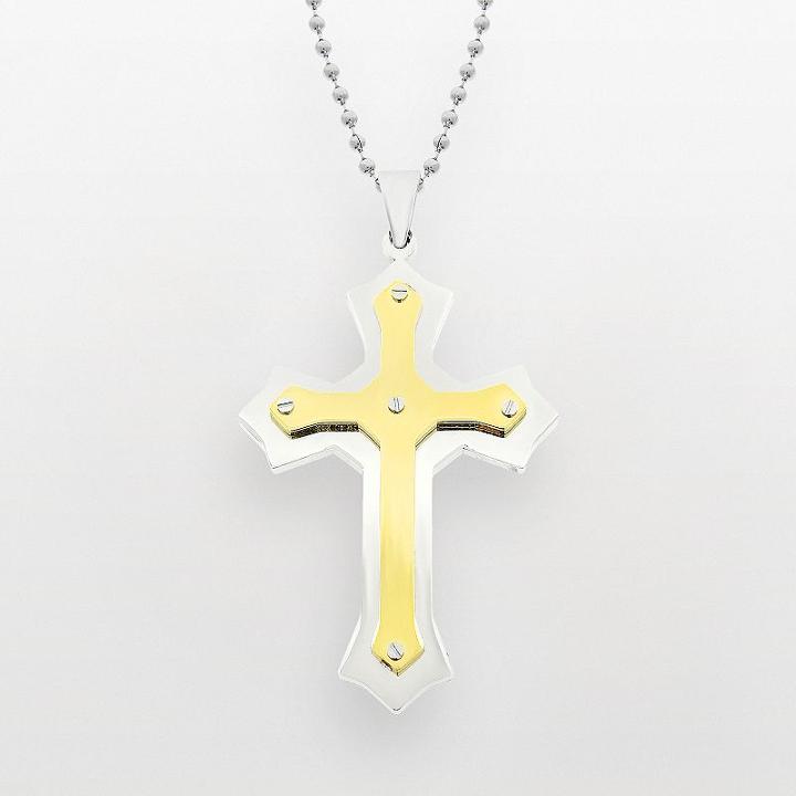 Lynx Two Tone Stainless Steel Cross Pendant - Men, Size: 22, Multicolor