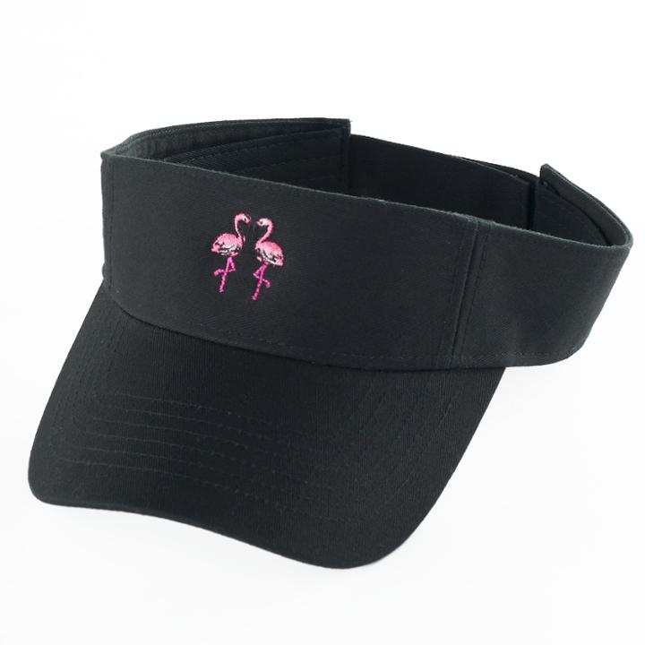 Women's Embroidered Flamingos Visor, Black