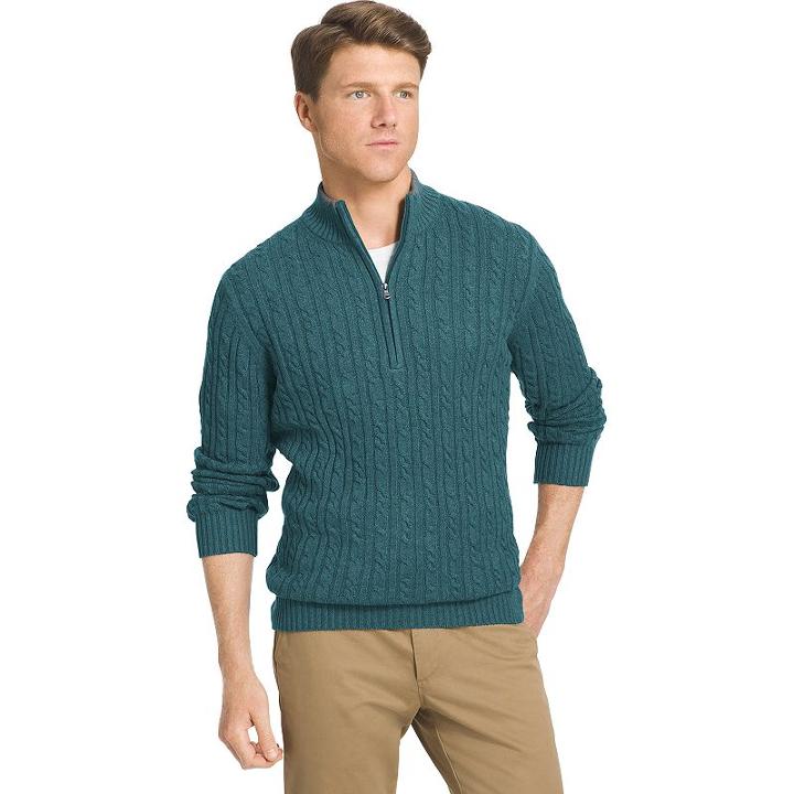 Men's Izod Classic-fit 7gg Cable-knit Quarter-zip Sweater, Size: Small, Turquoise/blue (turq/aqua)