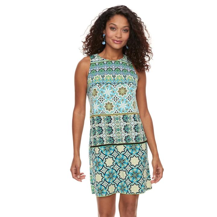 Petite Suite 7 Tile Print Shift Dress, Women's, Size: 14 Petite, Med Green
