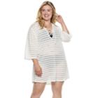 Plus Size Apt. 9&reg; Burnout Stripe Lace-up Hooded Cover-up, Women's, Size: 2xl, Natural