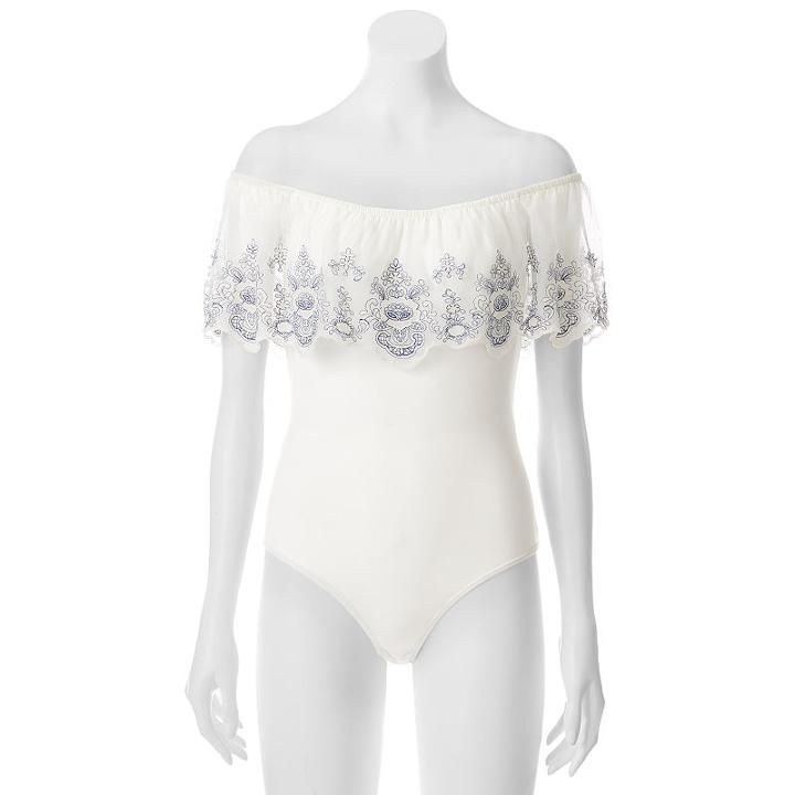 Juniors' Trixxi Embroidered Off-the-shoulder Bodysuit, Girl's, Size: Large, White Oth