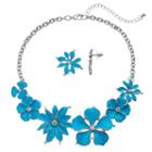 Aqua Flower Statement Necklace & Drop Earring Set, Women's, Turq/aqua