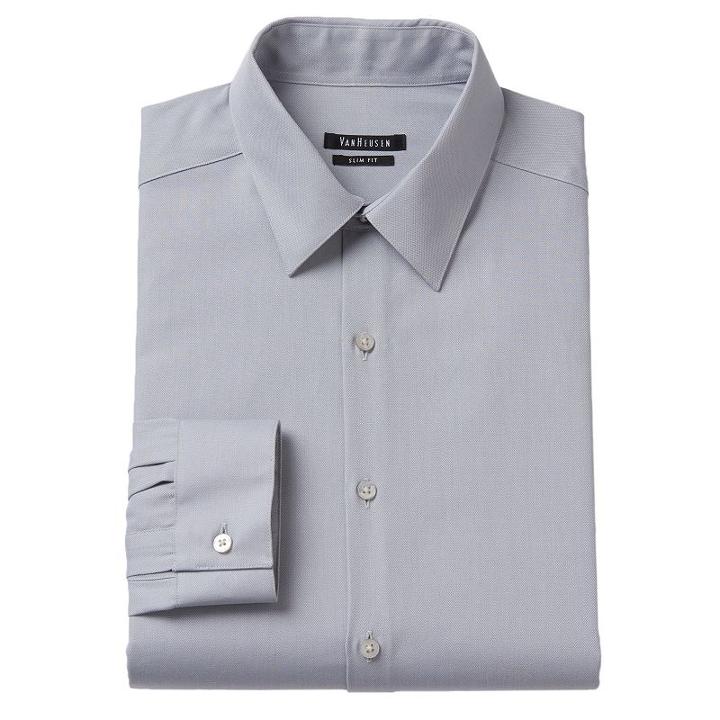 Men's Van Heusen Slim-fit Wrinkle-free Point-collar Dress Shirt, Size: 18 36/37, Silver