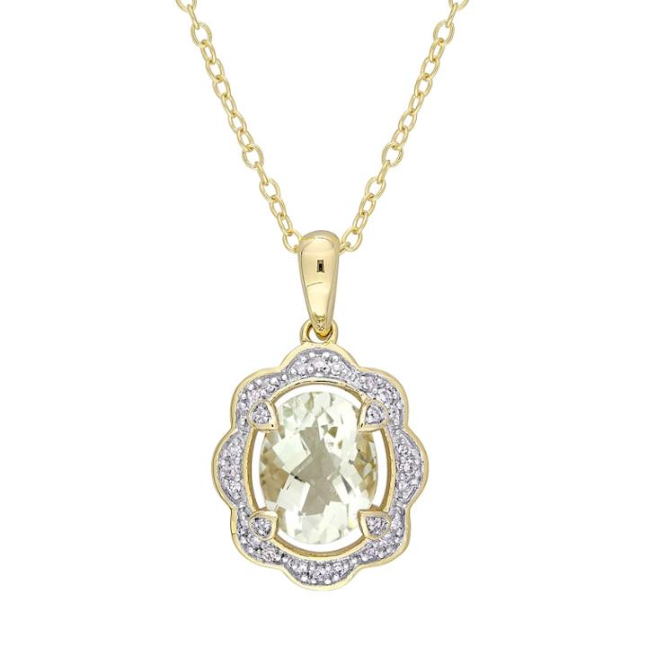 Stella Grace Gold Tone Sterling Silver Green Quartz & 1/10 Carat T.w. Diamond Pendant Necklace, Women's, Size: 18