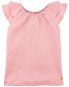 Girls 4-14 Carter's Flutter Sleeve Slubbed Top, Size: 8, Light Pink
