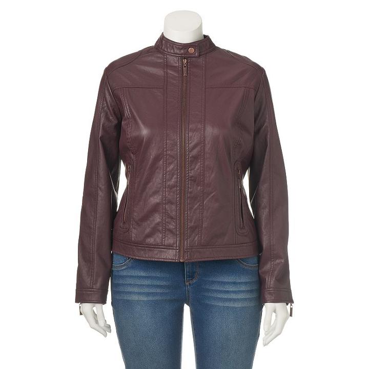 Juniors' Plus Size J-2 Zipper Faux-leather Jacket, Girl's, Size: 1xl, Med Brown