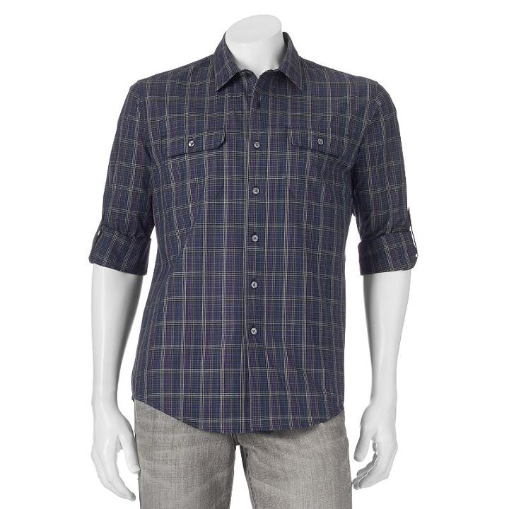 Men's Apt. 9&reg; Modern-fit Plaid Roll-tab Button-down Shirt, Size: Xxl, Purple