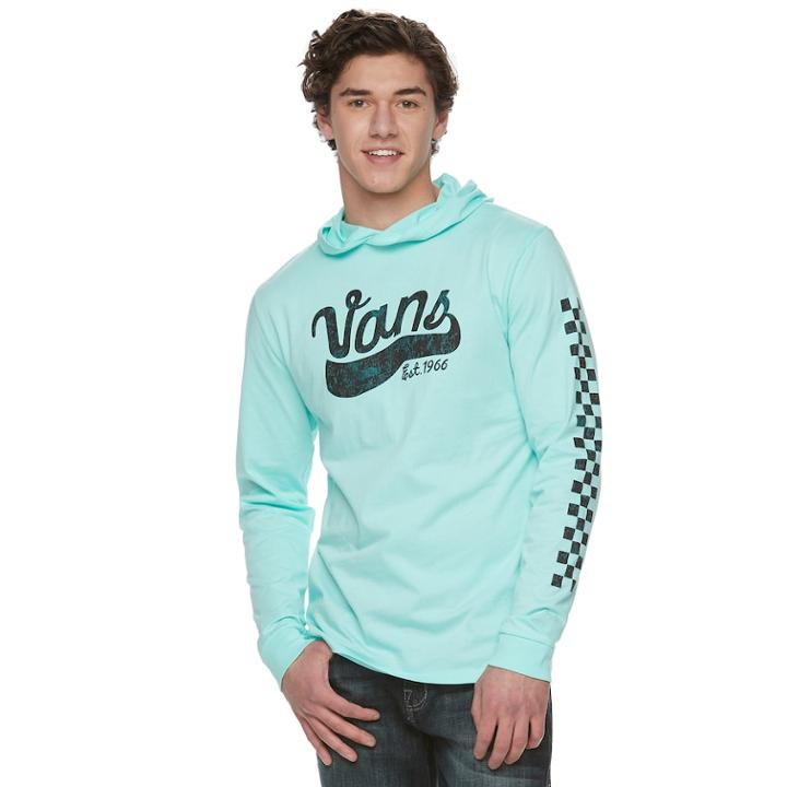 Men's Vans Checkered Logo Hooded Tee, Size: Xxl, Med Blue