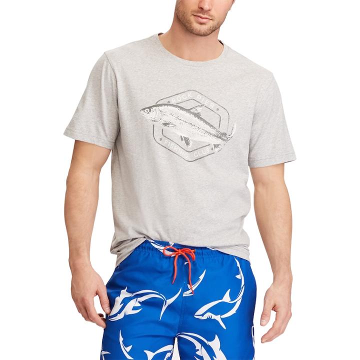 Big & Tall Chaps Fishing Graphic Tee, Men's, Size: L Tall, Grey