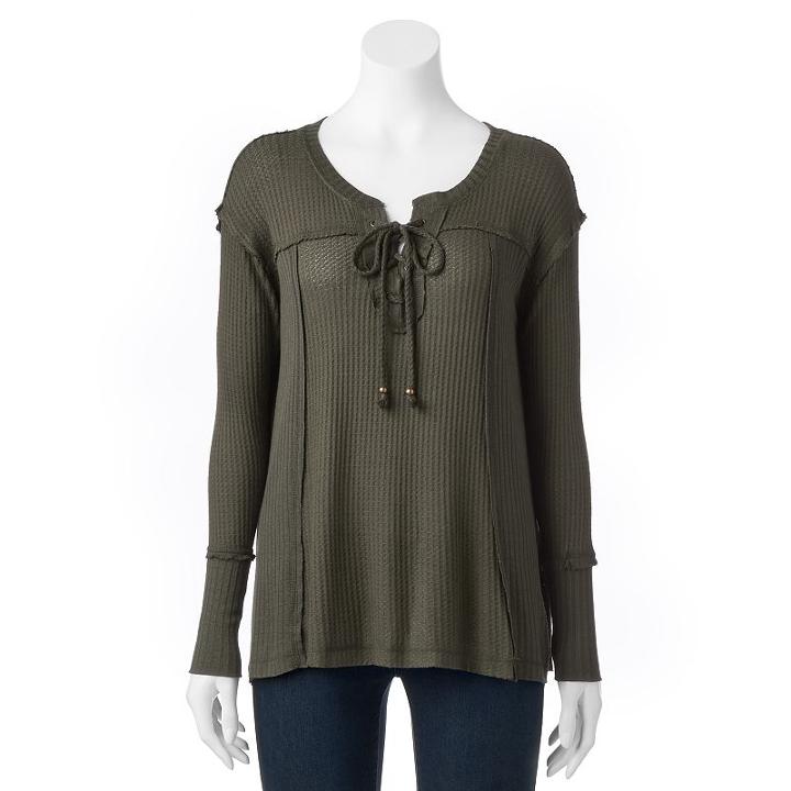 Women's French Laundry Textured Lace-up Tunic, Size: Large, Green Oth