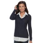 Croft & Barrow&reg; Petite Openwork Sweater, Women's, Size: L Petite, Dark Blue
