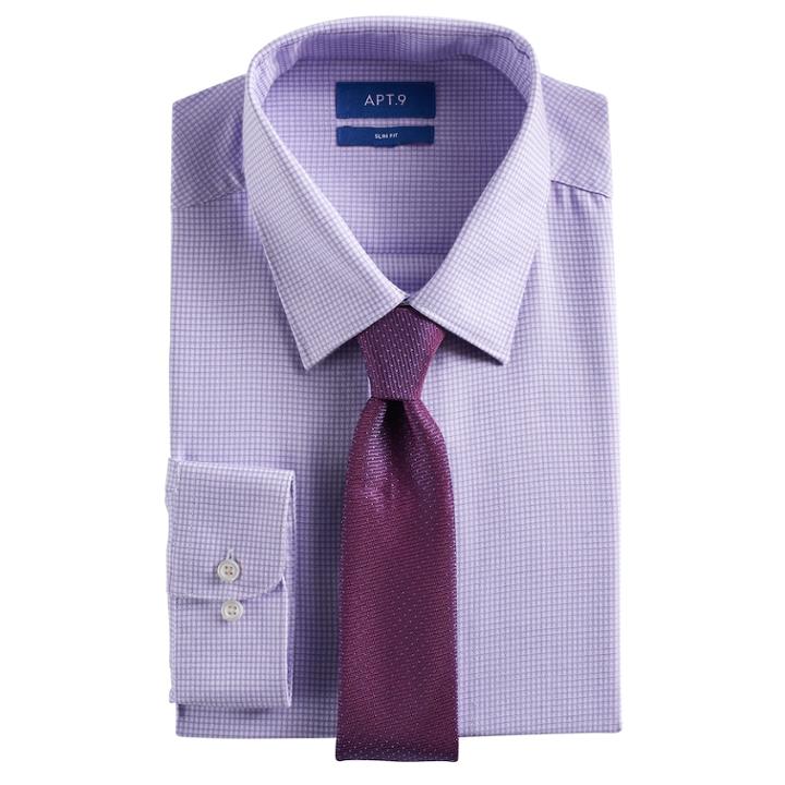 Men's Apt. 9&reg; Slim-fit Stretch Spread-collar Dress Shirt & Tie Set, Size: 2x-34/35, Purple