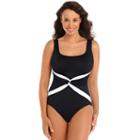 Women's Great Lengths Tummy Slimmer Twist-front One-piece Swimsuit, Size: 8, Black