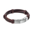 Lynx Men's Stainless Steel & Brown Leather Bracelet, Silver