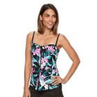 Women's Croft & Barrow&reg; Tummy Slimmer Printed Flyaway Tankini Top, Size: 6, Black