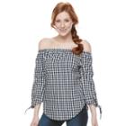 Juniors' So&reg; Poplin Off The Shoulder Top, Girl's, Size: Large, Dark Blue
