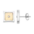 Men's Two Tone Stainless Steel Diamond Accent Square Stud Earrings, White