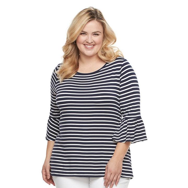 Plus Size Croft & Barrow&reg; Bell Sleeve Peasant Top, Women's, Size: 1xl, Blue
