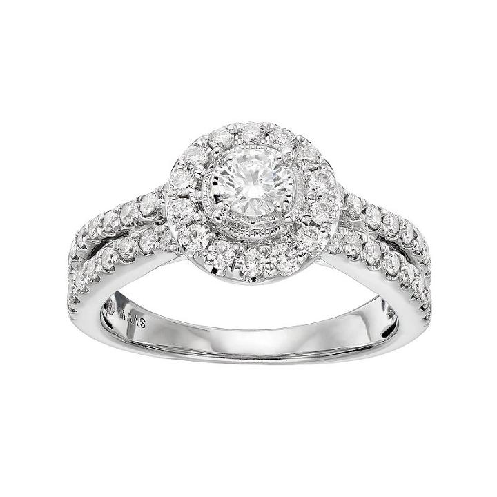 Simply Vera Vera Wang 14k White Gold 1 Carat T.w. Diamond Halo Engagement Ring, Women's, Size: 8
