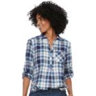 Petite Sonoma Goods For Life&trade; Button Printed Shirt, Women's, Size: Xl Petite, Light Blue