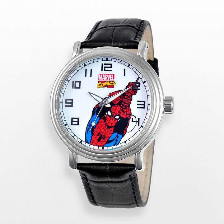 Marvel Spider-man Men's Leather Watch, Black