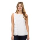 Women's Izod Swiss-dot Ruffle Tank, Size: Large, White