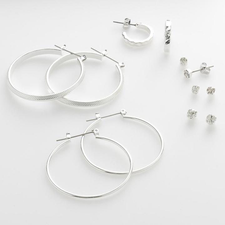 So Silver-tone Hoop And Stud Earring Set, Women's, Grey