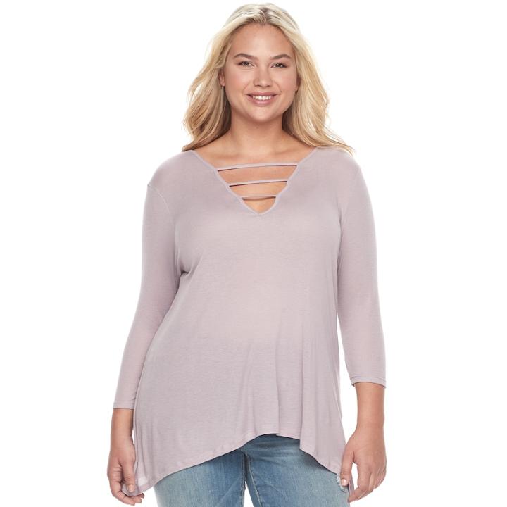 Plus Size Juniors' Plus Mudd&reg; Ribbed Sharkbitetee, Teens, Size: 3xl, Drk Purple