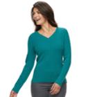 Women's Croft & Barrow&reg; Essential Cable Knit V-neck Sweater, Size: Small, Turquoise/blue (turq/aqua)