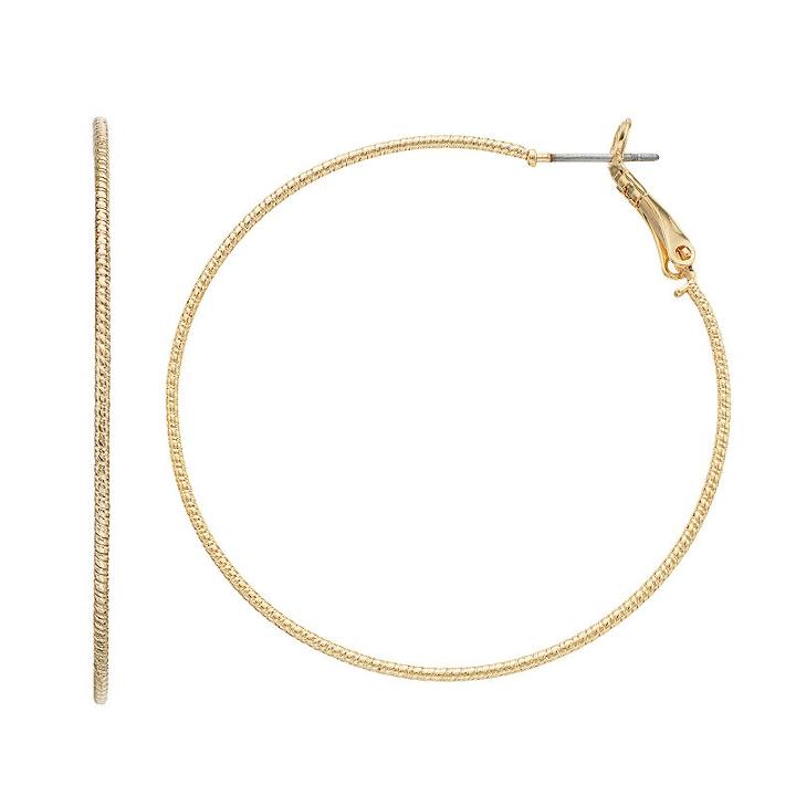 Lc Lauren Conrad Textured Leverback Hoop Earrings, Women's, Gold