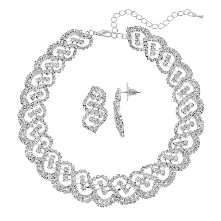 Crystal Avenue Scalloped Choker Necklace & Drop Earring Set, Women's, Size: 11.5, Grey