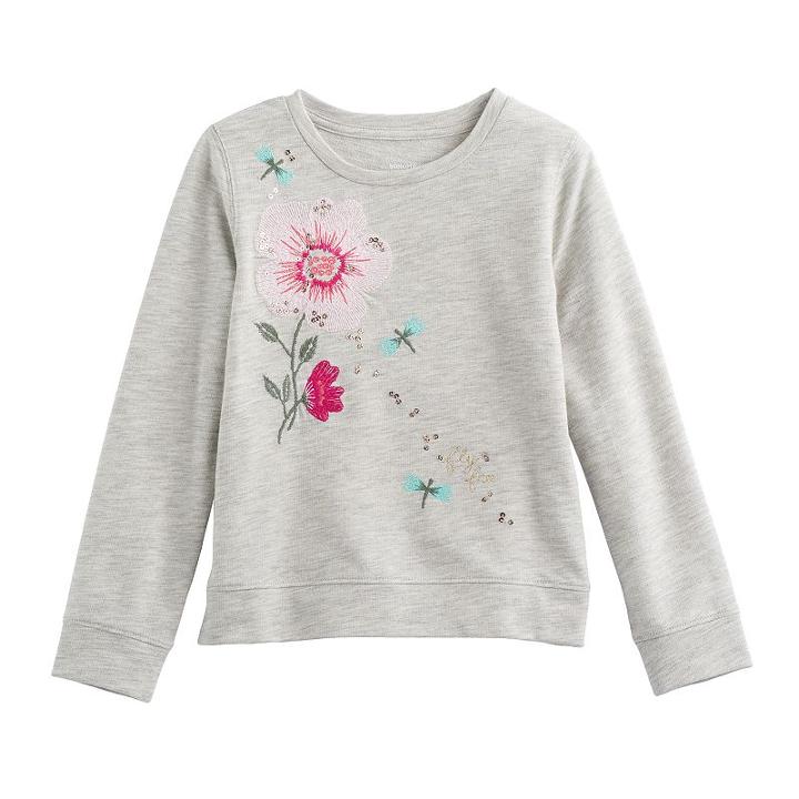 Girls 4-12 Sonoma Goods For Life&trade; Embellished Long-sleeve Sweatshirt, Size: 8, Light Grey