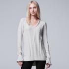 Women's Simply Vera Vera Wang Cable Knit V-neck Sweater, Size: Medium, Light Grey