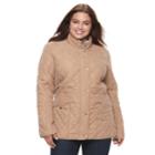 Plus Size Kc Collections Diamond Quilted Jacket, Women's, Size: 2xl, Beig/green (beig/khaki)