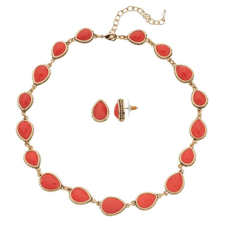 Napier Teardrop Collar Necklace & Stud Earring Set, Women's, Pink