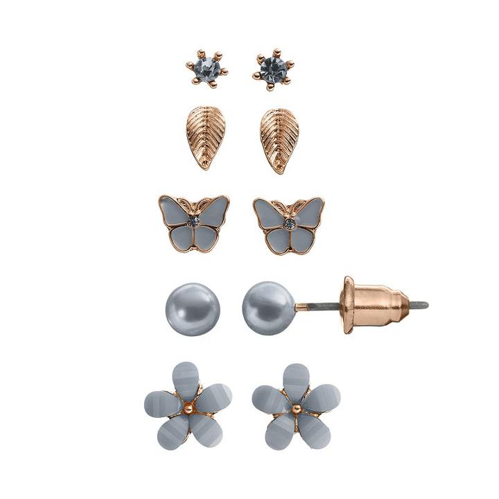 Lc Lauren Conrad Flower, Leaf And Butterfly Stud Earring Set, Women's, Green