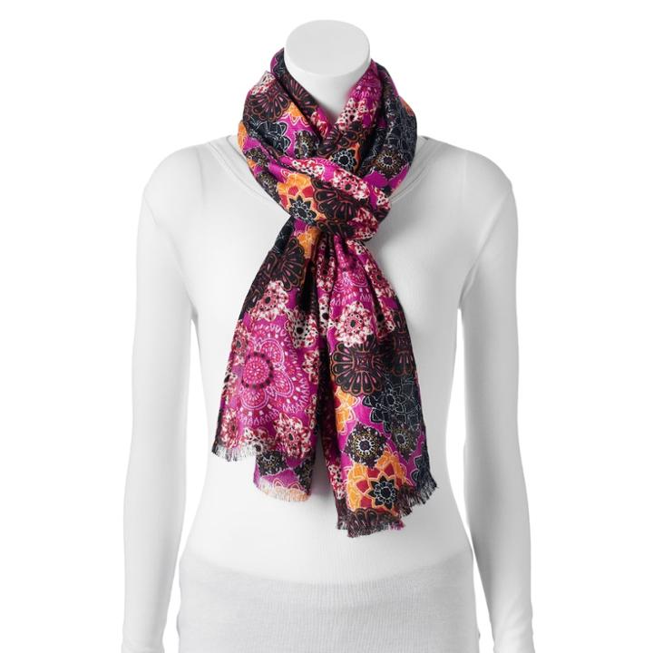 Apt 9&reg; Medallion Clusters Pashmina Oblong Scarf, Women's, Dark Pink