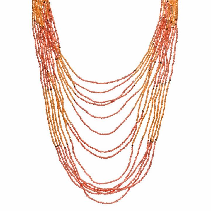 Peach Seed Bead Layered Necklace, Women's, Pink Other